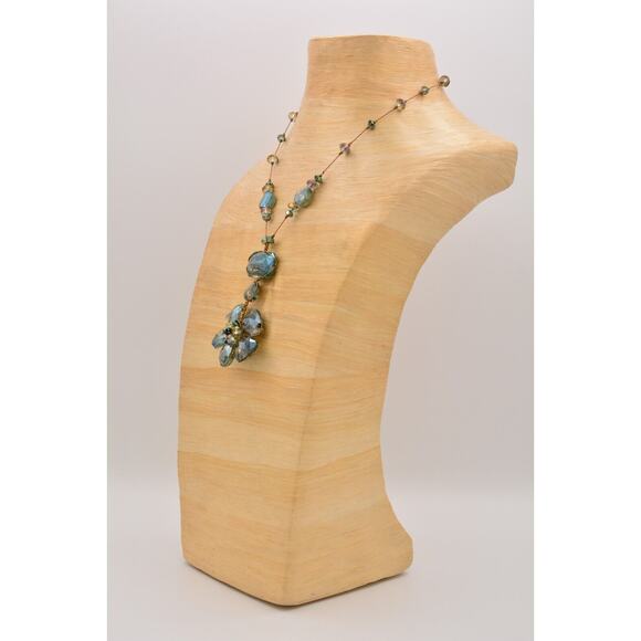 Vintage Crystal Collar Necklace Blue Faceted Wire Handcrafted Beaded Shiny Bin2C - Picture 8 of 12